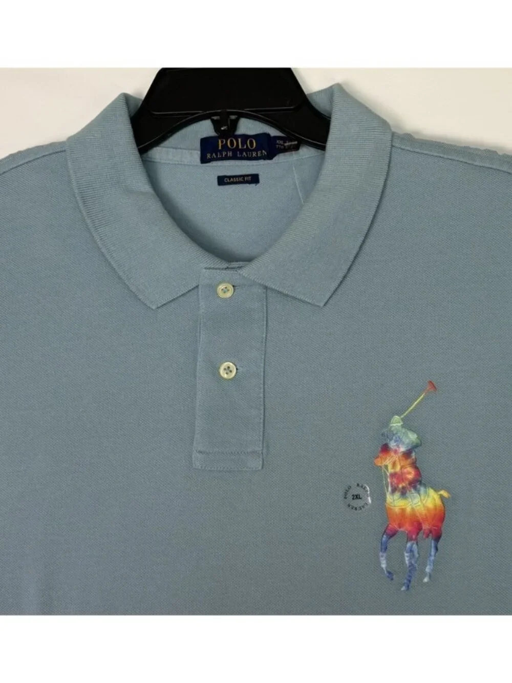 Polo Ralph Lauren Shirt Mens XXL Classic Fit Light Blue Big Pony Rainbow Tie Dye